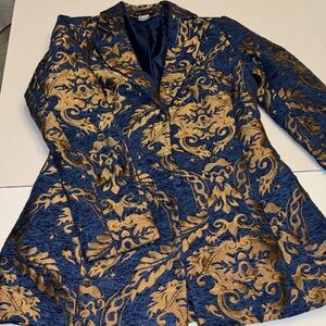 VENUS Navy and Gold Patterned Blazer